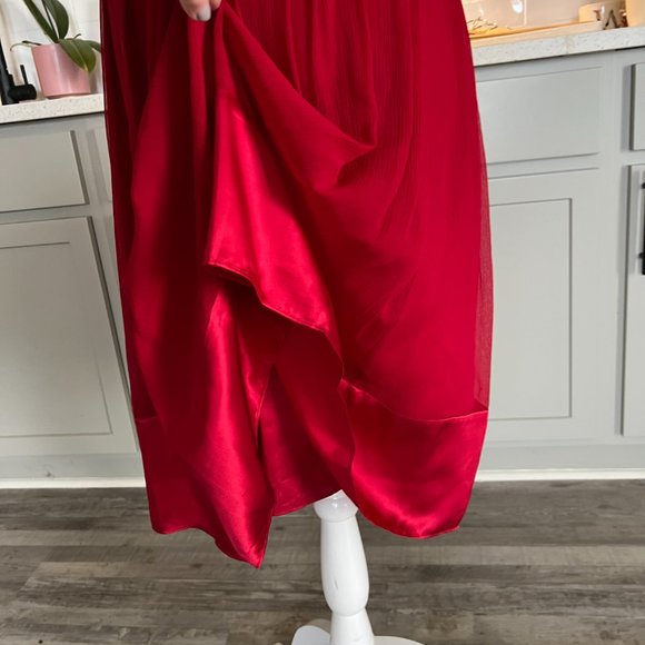 Maggy London Stunning Halter Style Midi Red Dress with Cummerbund Waist 10P - Picture 8 of 13